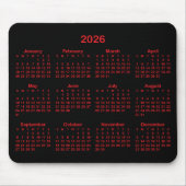 Black and Red 2026 Calendar Mousepad (Vorne)