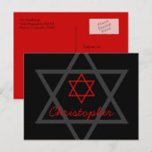 Black and Red Bar Mitzvah Danke Postkarte (Vorne/Hinten)