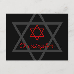 Black and Red Bar Mitzvah Danke Postkarte