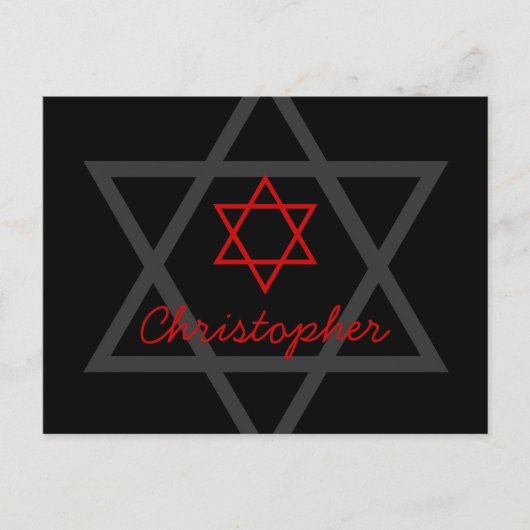 Black and Red Bar Mitzvah Danke Postkarte (Vorderseite)