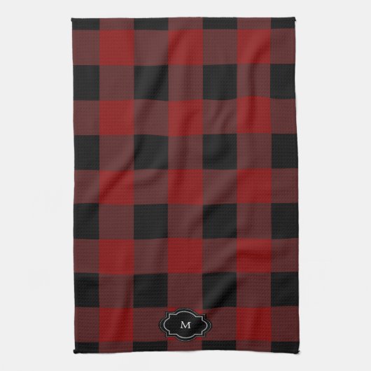 Black and red buffalo plaid monogrammed geschirrtuch (Vertikal)
