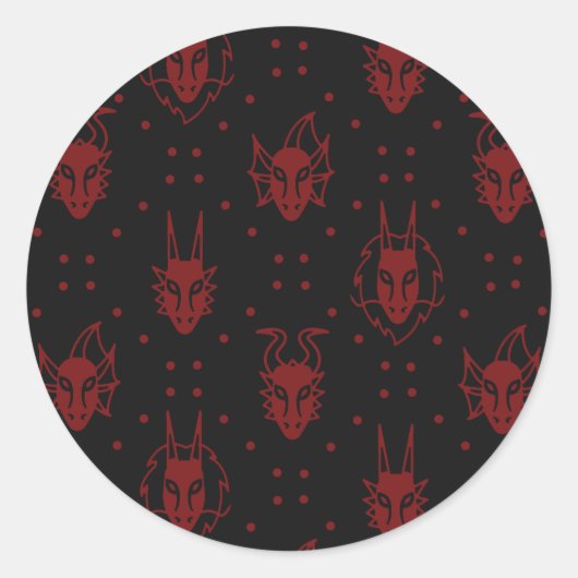 Black and Red Fantasy Dragon Diamond Pattern Runder Aufkleber (Vorderseite)