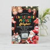 Black and Red Fun Retro Christmas Movie Night Einladung (Stehend Vorderseite)