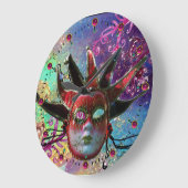 BLACK AND RED JESTER MASK Blue Masquerade Party Große Wanduhr (Winkel)