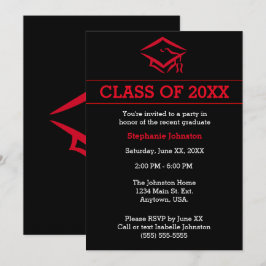 Black and Red Mortarboard Simple Graduation Party Einladung
