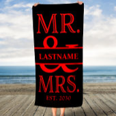 Black and Red Mr. Mrs. Personalisiert Strandtuch