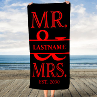 Black and Red Mr. Mrs. Personalisiert Strandtuch