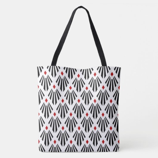 Black and Red on white Art Deco pattern Tasche (Rückseite)