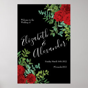 Black and Red Peony Rose Floral Wedding Poster