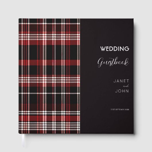 Black and Red Scottish Tartan Wedding Gästebuch (Vorderseite)