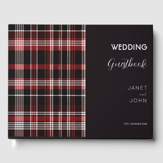Black and Red Scottish Tartan Wedding Gästebuch (Vorderseite)