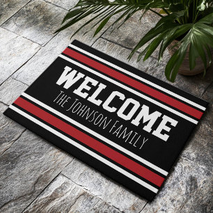 Black and Red Sports Jersey mit Namen - Willkommen Fußmatte
