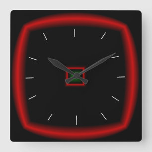 Black and Red > Square Clock Quadratische Wanduhr