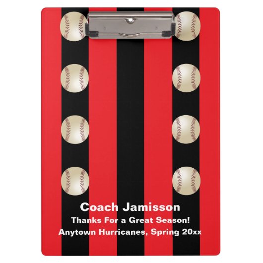 Black and Red Strip, Baseball Coach Danke, Name Klemmbrett (Vorderseite)