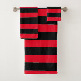Black and Red Stripes Badhandtuch Set