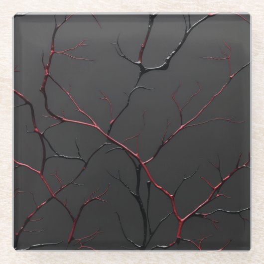 Black and Red Veins Glasuntersetzer (Vorderseite)
