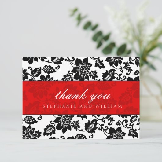 Black and Red Wedding Danke Card (Stehend Vorderseite)