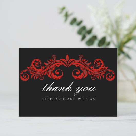 Black and Red Wedding Danke Card Einladung (Stehend Vorderseite)