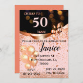 Black and Rose Gold Geburtstag Einladung (Vorne/Hinten)