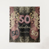 Black and Rose Gold Glitter 50th Birthday Wandteppich (Vorderseite)