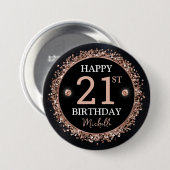 Black and Rose Gold Glitzer Confetti Geburtstag Button (Vorne & Hinten)