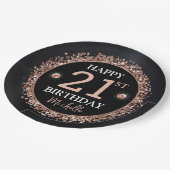 Black and Rose Gold Glitzer Confetti Geburtstag Pappteller (Schrägansicht)