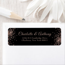 Black and Rose Gold Glitzer Script Hochzeit