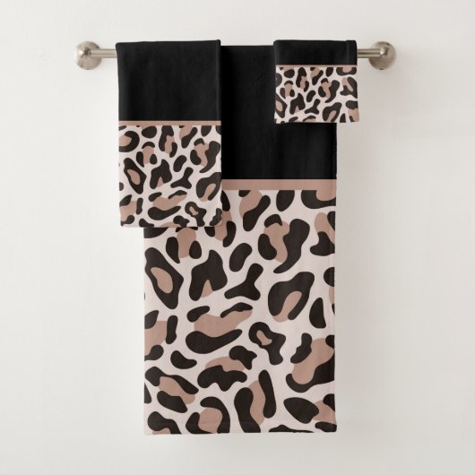 Black and Rose Gold Leopard Print Trendy Badhandtuch Set (Insitu)