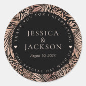Black and Rose Gold Wedding Vielen Dank Runder Aufkleber (Vorderseite)