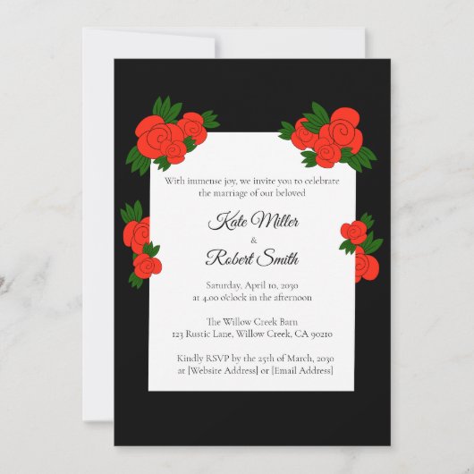 Black and Rose Wedding Invitations with RSVP Einladung (Vorderseite)