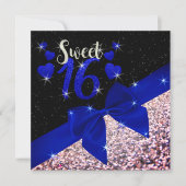 Black and Royal Blue Glittery Sweet 16 Einladung (Vorderseite)