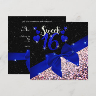 Black and Royal Blue Glittery Sweet 16 Einladung