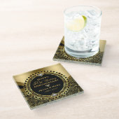 Black and Shiny Gold 50. Hochzeitstag Glasuntersetzer (Schrägansicht)