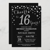 Black and Silver 16. Geburtstag Diamond Einladung (Vorne/Hinten)
