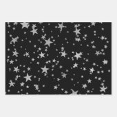 Black and Silver Celestial Star Wrapping Paper Geschenkpapier Set (Vorderseite 3)