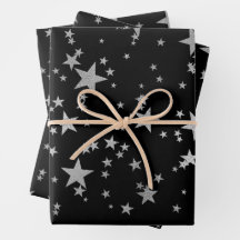 Black and Silver Celestial Star Wrapping Paper