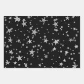 Black and Silver Celestial Star Wrapping Paper Geschenkpapier Set (Vorderseite)