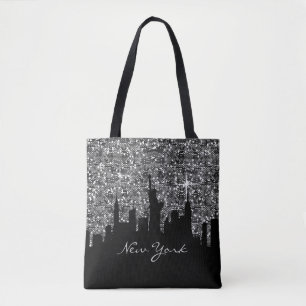 Black and Silver Confetti Glitzer New York Skyline Tasche