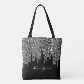Black and Silver Confetti Glitzer New York Skyline Tasche (Rückseite)