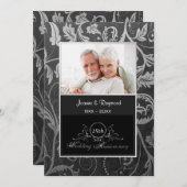 Black and Silver Damask 25. Hochzeitstag Einladung (Vorne/Hinten)