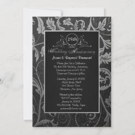 Black and Silver Damask 25. Hochzeitstag Einladung