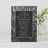 Black and Silver Damask 25. Hochzeitstag Einladung (Stehend Vorderseite)
