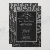Black and Silver Damask 25. Hochzeitstag Einladung (Vorne/Hinten)