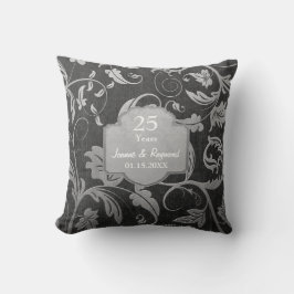 Black and Silver Damask 25. Hochzeitstag Kissen