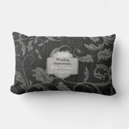 Black and Silver Damask 25. Hochzeitstag Lendenkissen