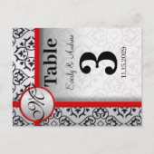 Black and Silver Damask Red Trim Table Number Postkarte (Vorderseite)