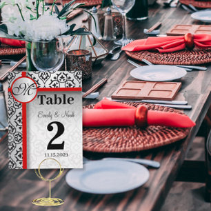 Black and Silver Damask Red Trim Table Number Postkarte