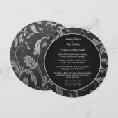 Black and Silver Damask Wedding Round Einladung (Vorne/Hinten)