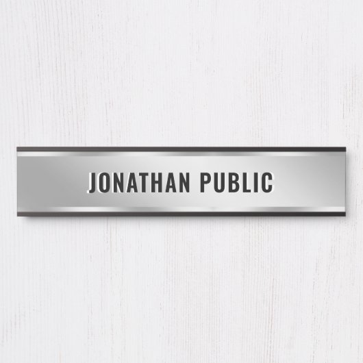 Black And Silver Door Sign Custom Text Elegant Türschild (Vorderseite )