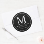 Black and Silver Elegante Monogram Business Runder Aufkleber (Umschlag)